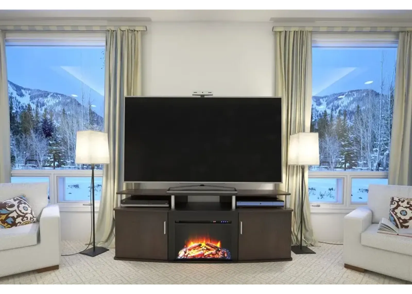 Carson Transitional Cherry Electric Fireplace TV Console