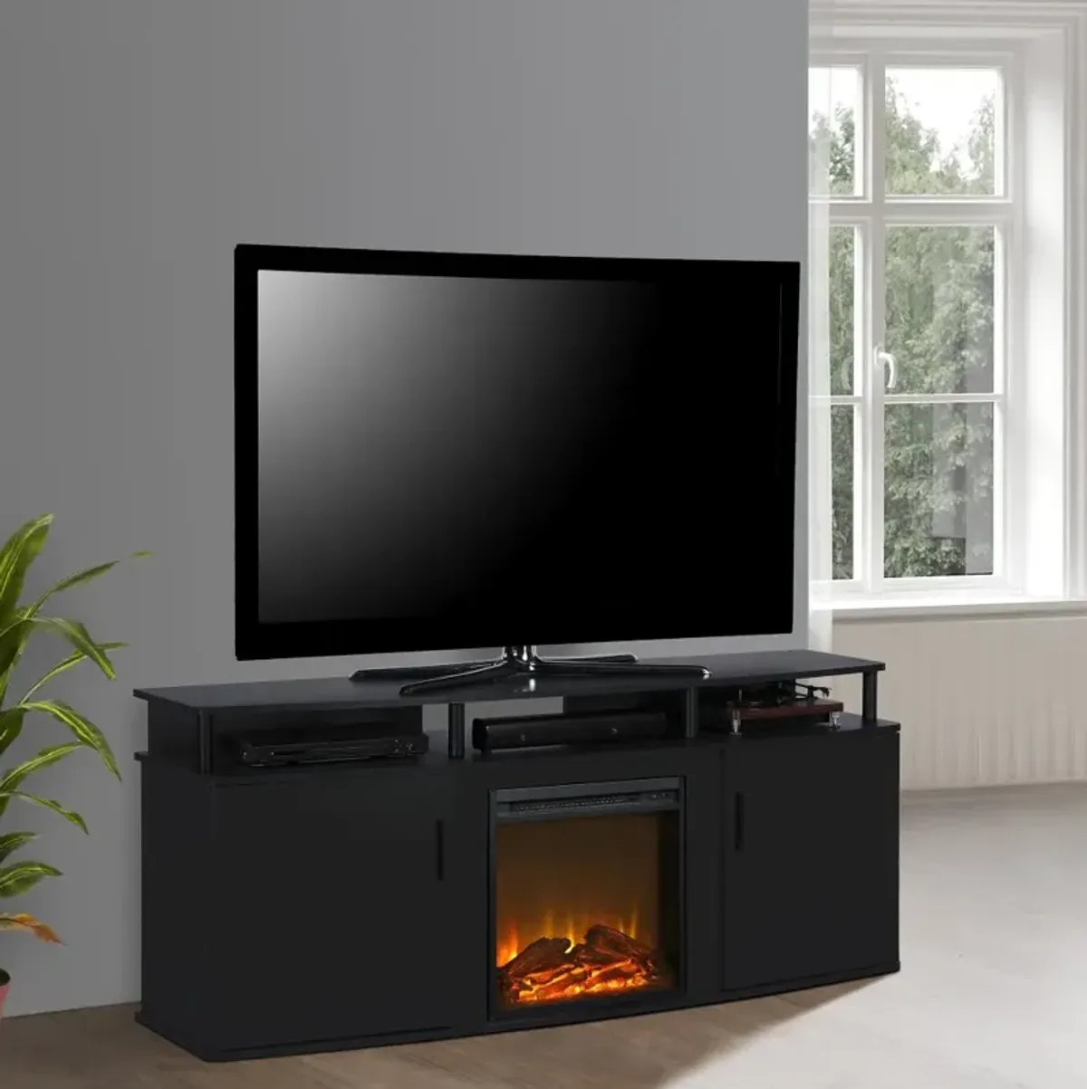 Carson Transitional Black Electric Fireplace TV Console