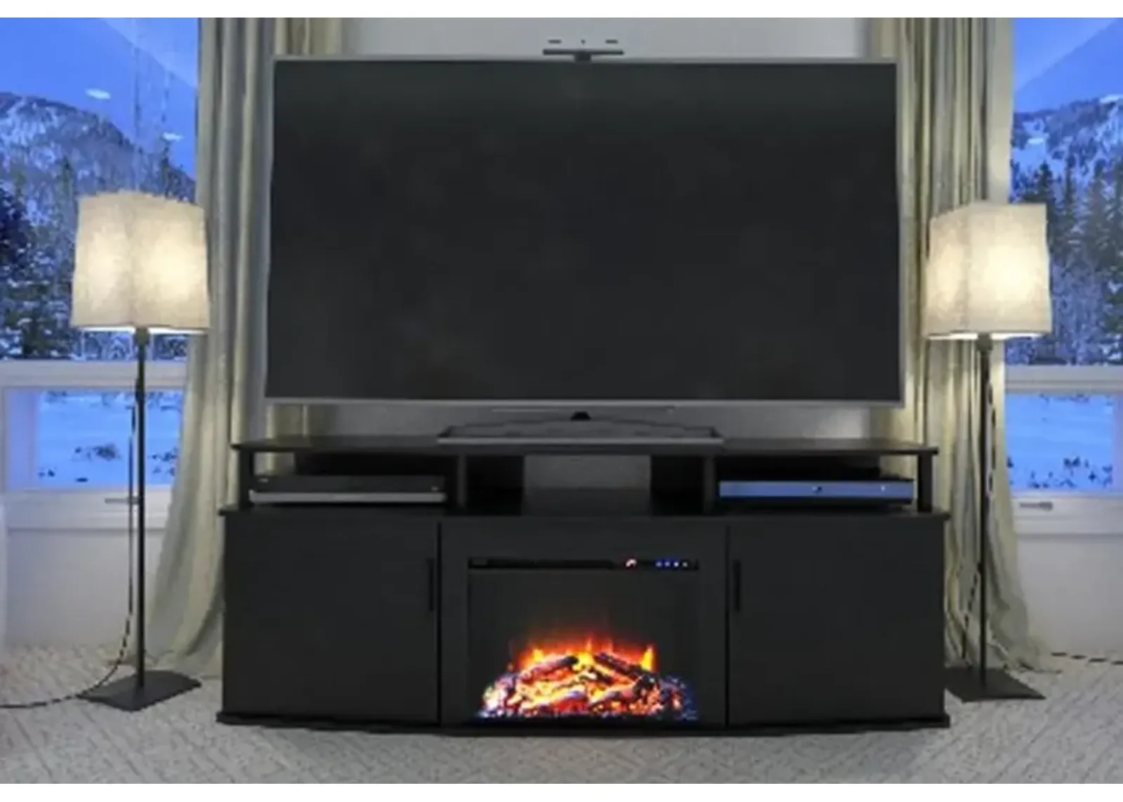 Carson Transitional Black Electric Fireplace TV Console