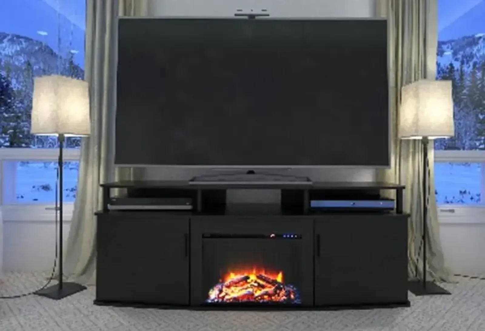 Carson Transitional Black Electric Fireplace TV Console