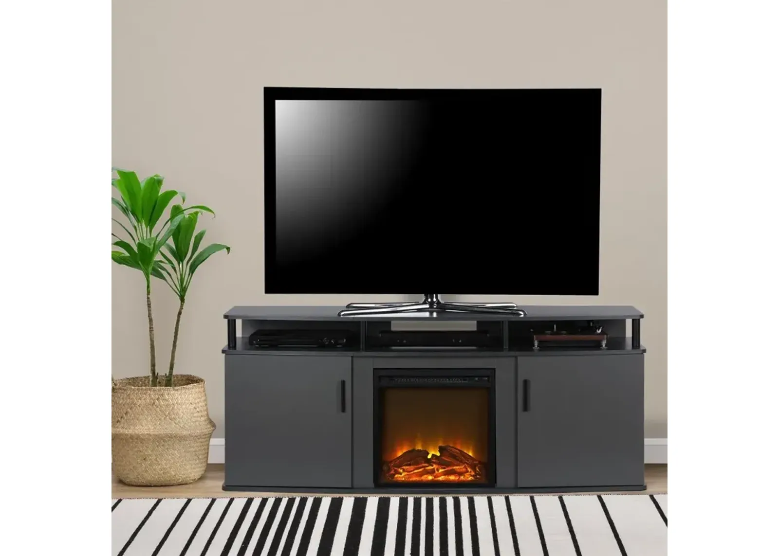 Carson Transitional Gray Electric Fireplace TV Console