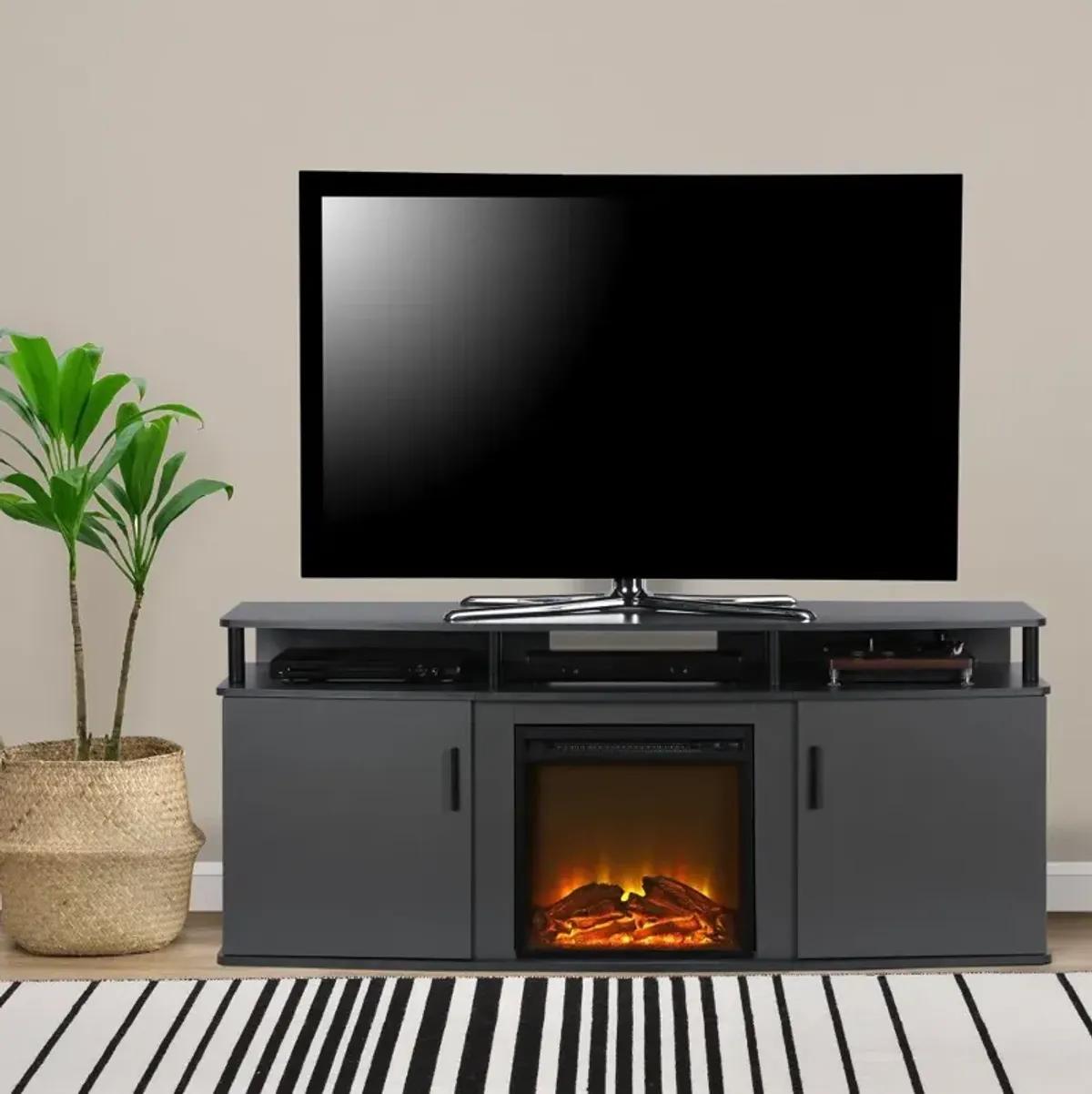 Carson Transitional Gray Electric Fireplace TV Console