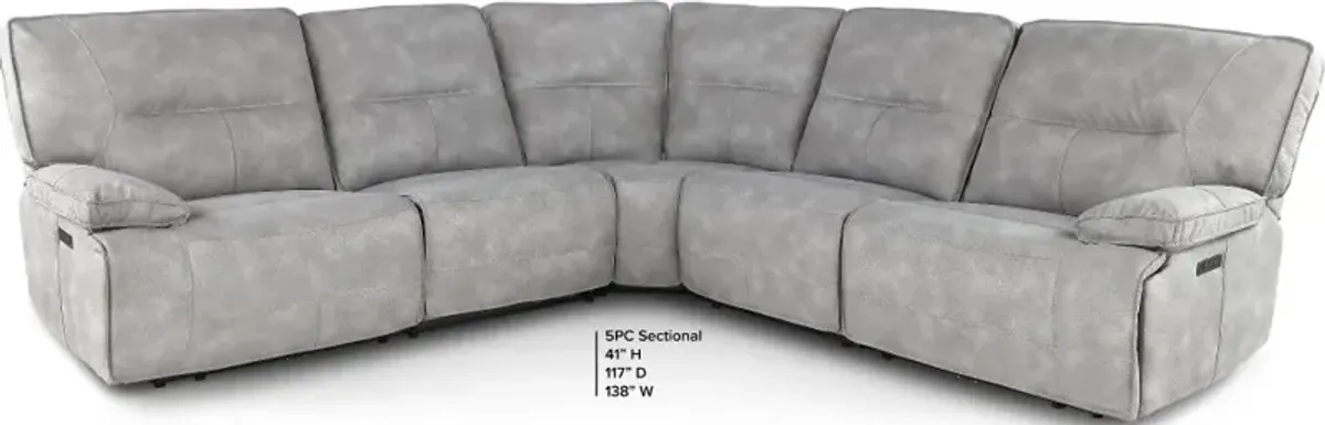 Spartacus Sky Gray 5-Piece Power Reclining Sectional