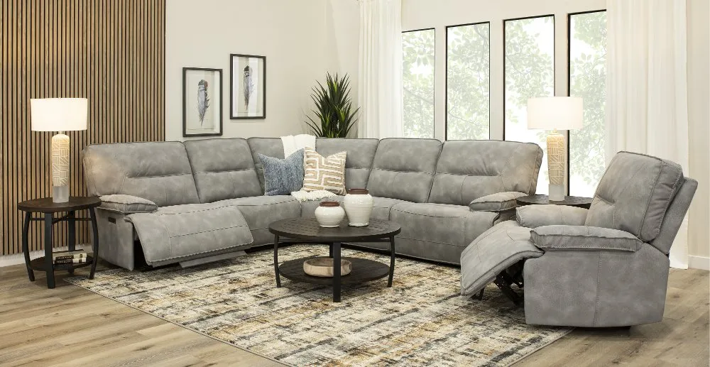 Spartacus Sky Gray 5-Piece Power Reclining Sectional