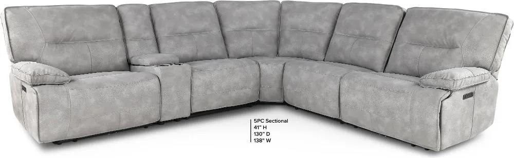 Spartacus Sky Gray 6-Piece Power Reclining Sectional