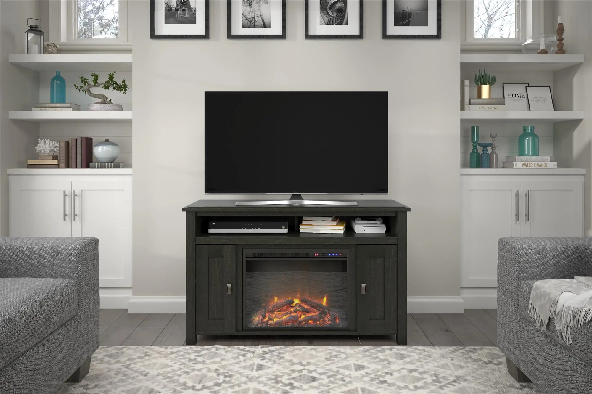 Farmington Black Oak 50" Electric Fireplace TV Console