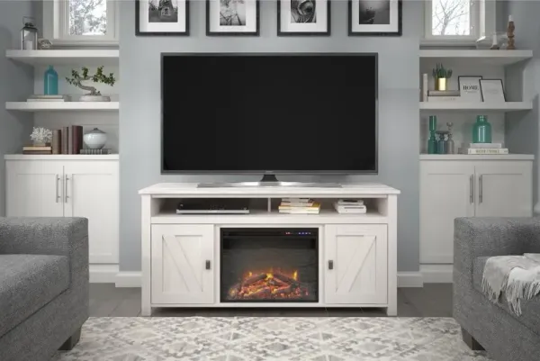 Farmington Ivory Oak 60" Electric Fireplace TV Console