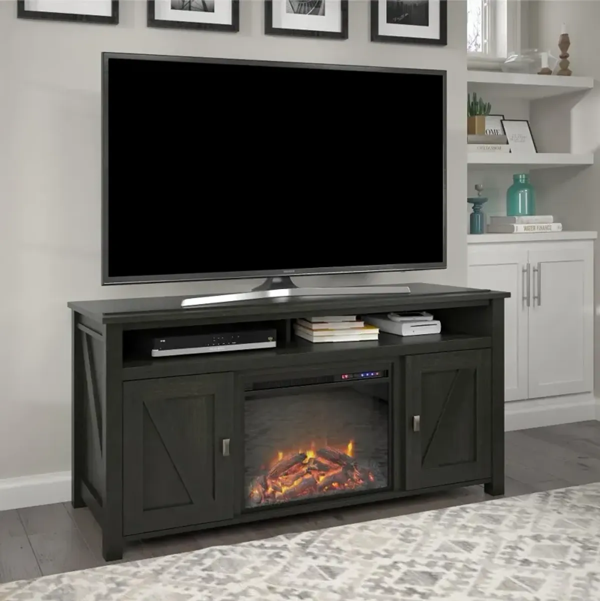 Farmington Black Oak 60" Electric Fireplace TV Console