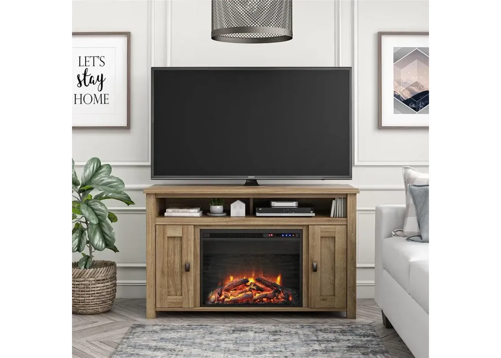 Farmington Light Brown 50" Electric Fireplace TV Console