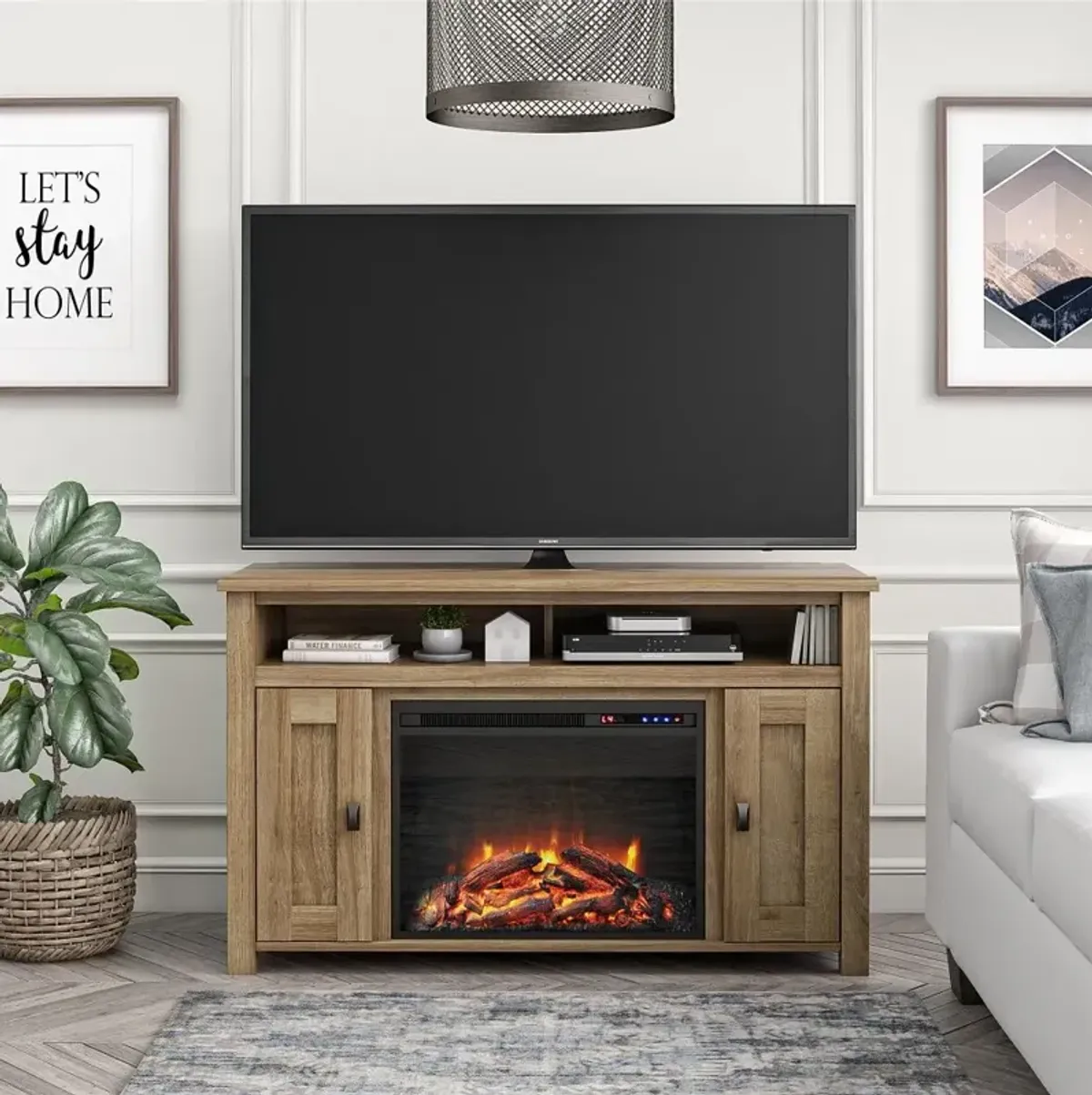 Farmington Light Brown 50" Electric Fireplace TV Console