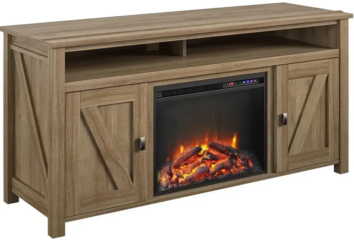 Farmington Light Brown 60" Electric Fireplace TV Console