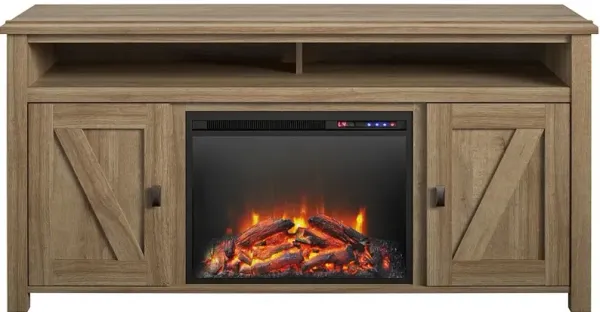 Farmington Light Brown 60" Electric Fireplace TV Console