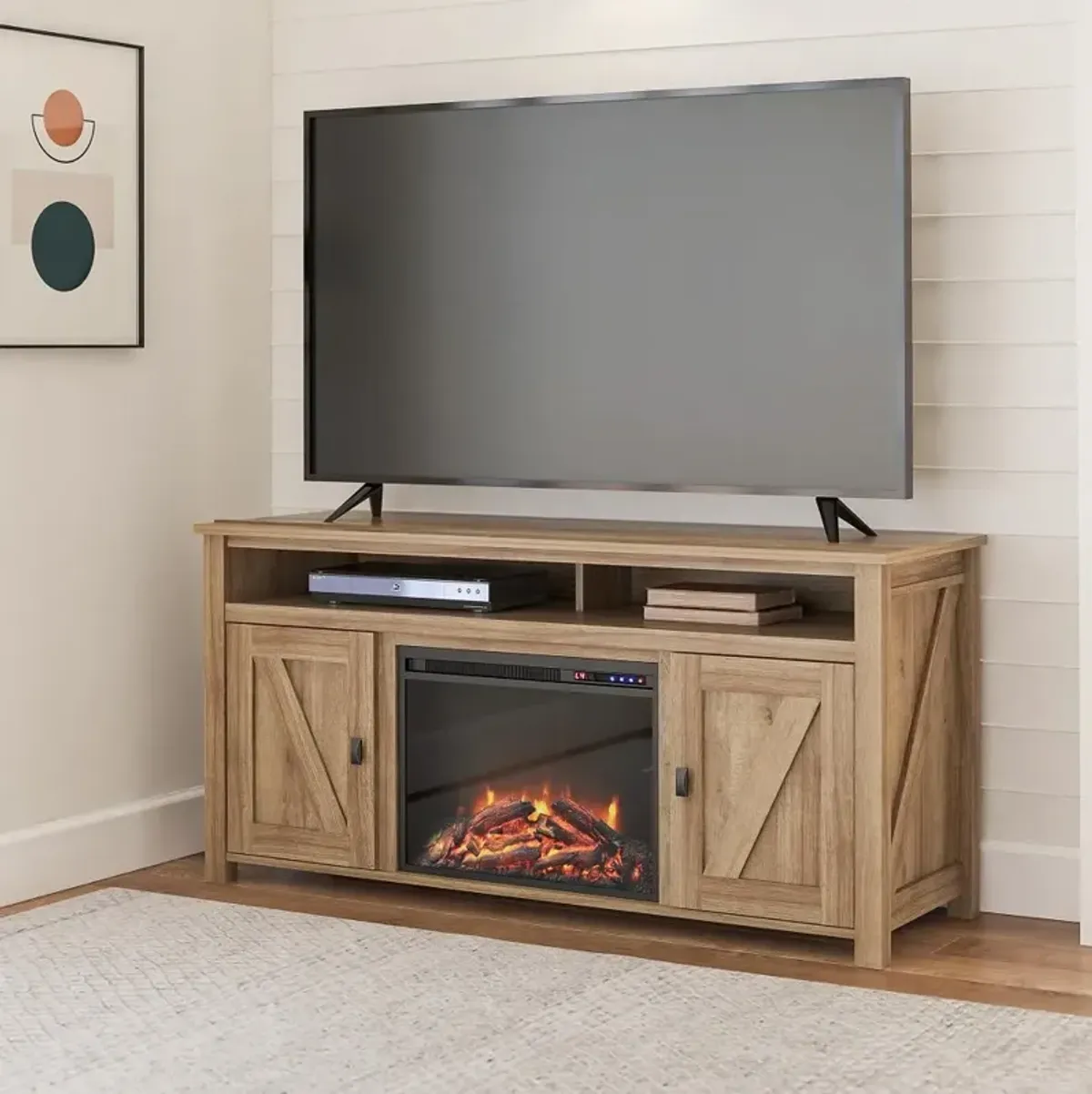 Farmington Light Brown 60" Electric Fireplace TV Console