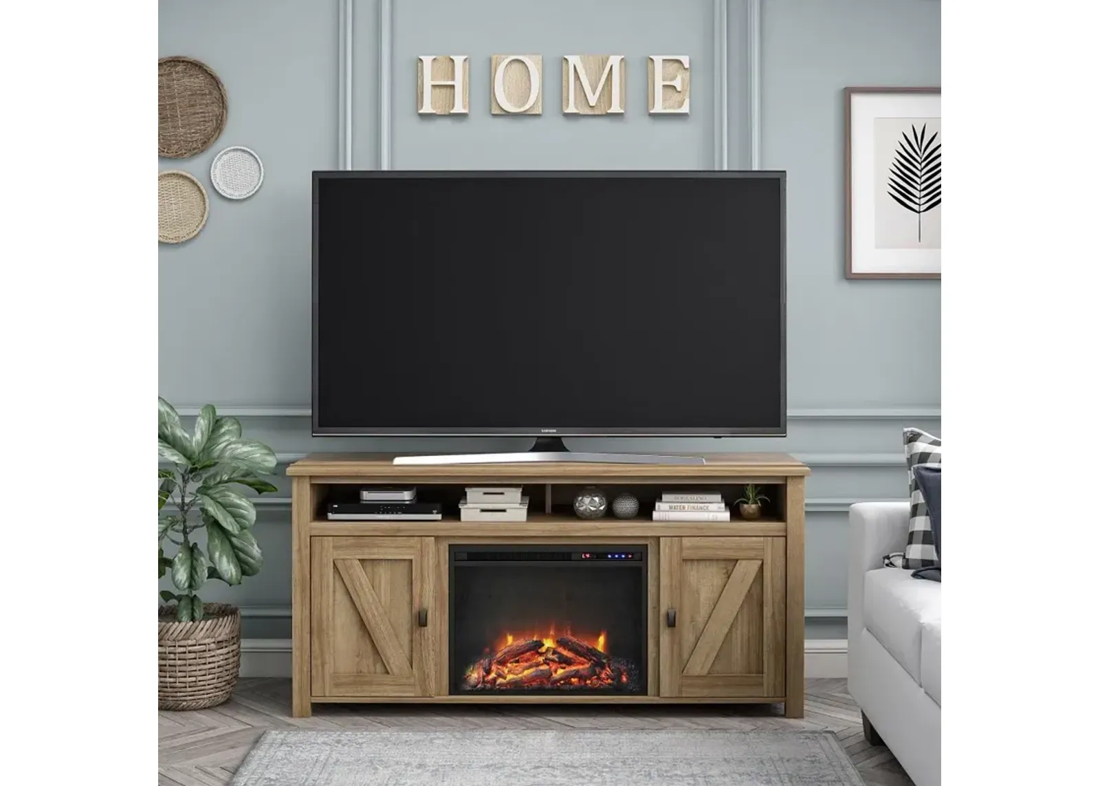 Farmington Light Brown 60" Electric Fireplace TV Console