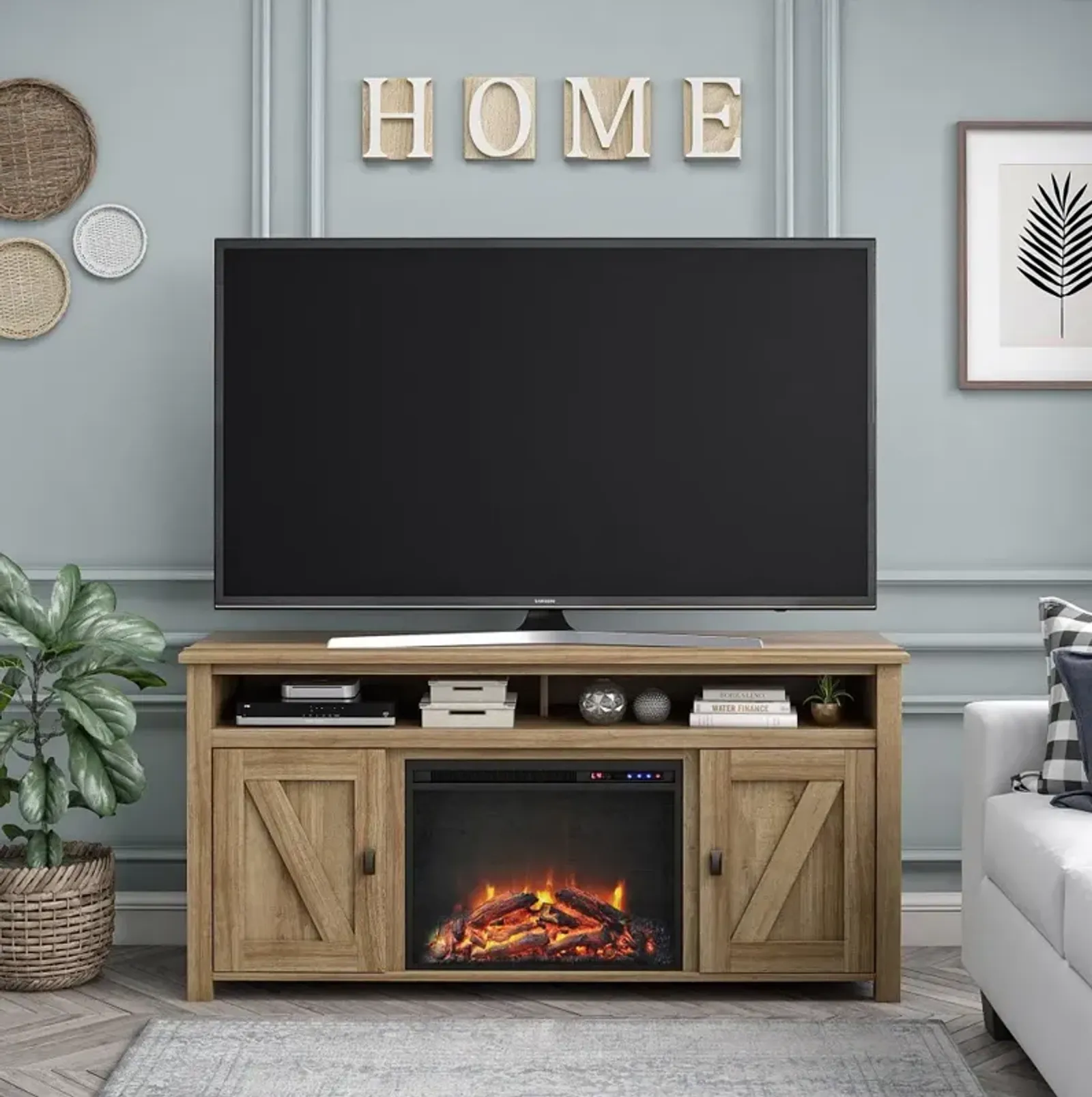 Farmington Light Brown 60" Electric Fireplace TV Console