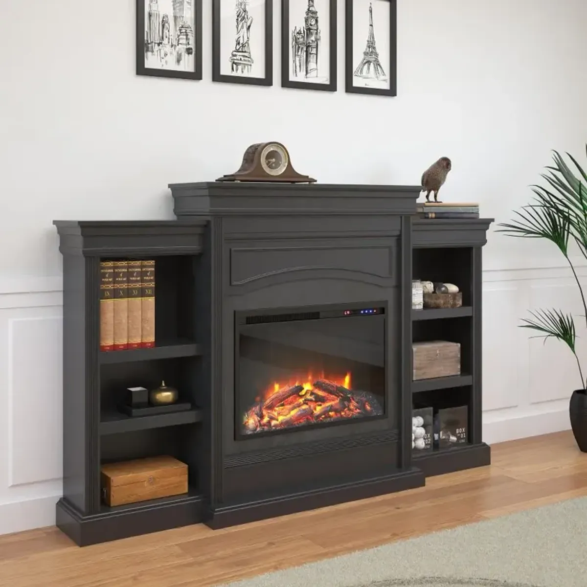 Lamont Transitional Black Mantel Fireplace