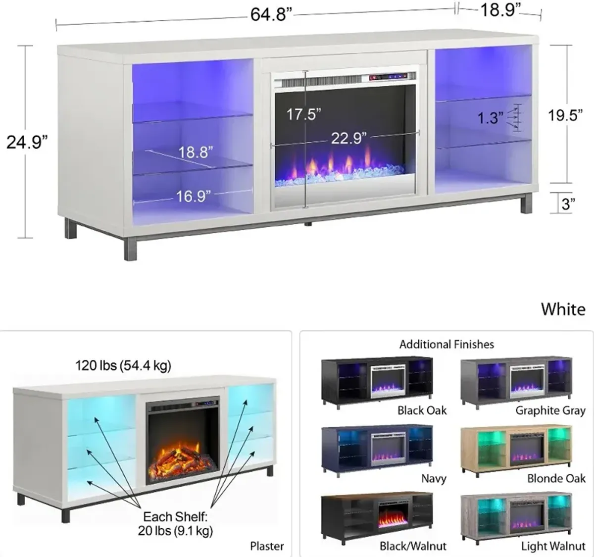 Lumina Modern White Fireplace TV Stand