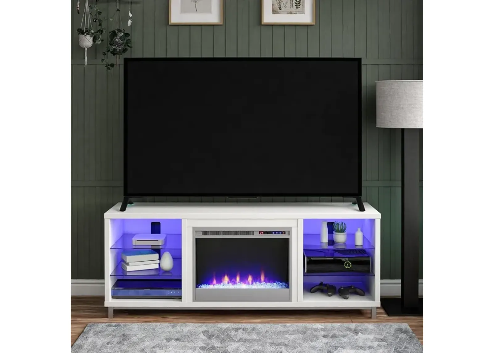 Lumina Modern White Fireplace TV Stand