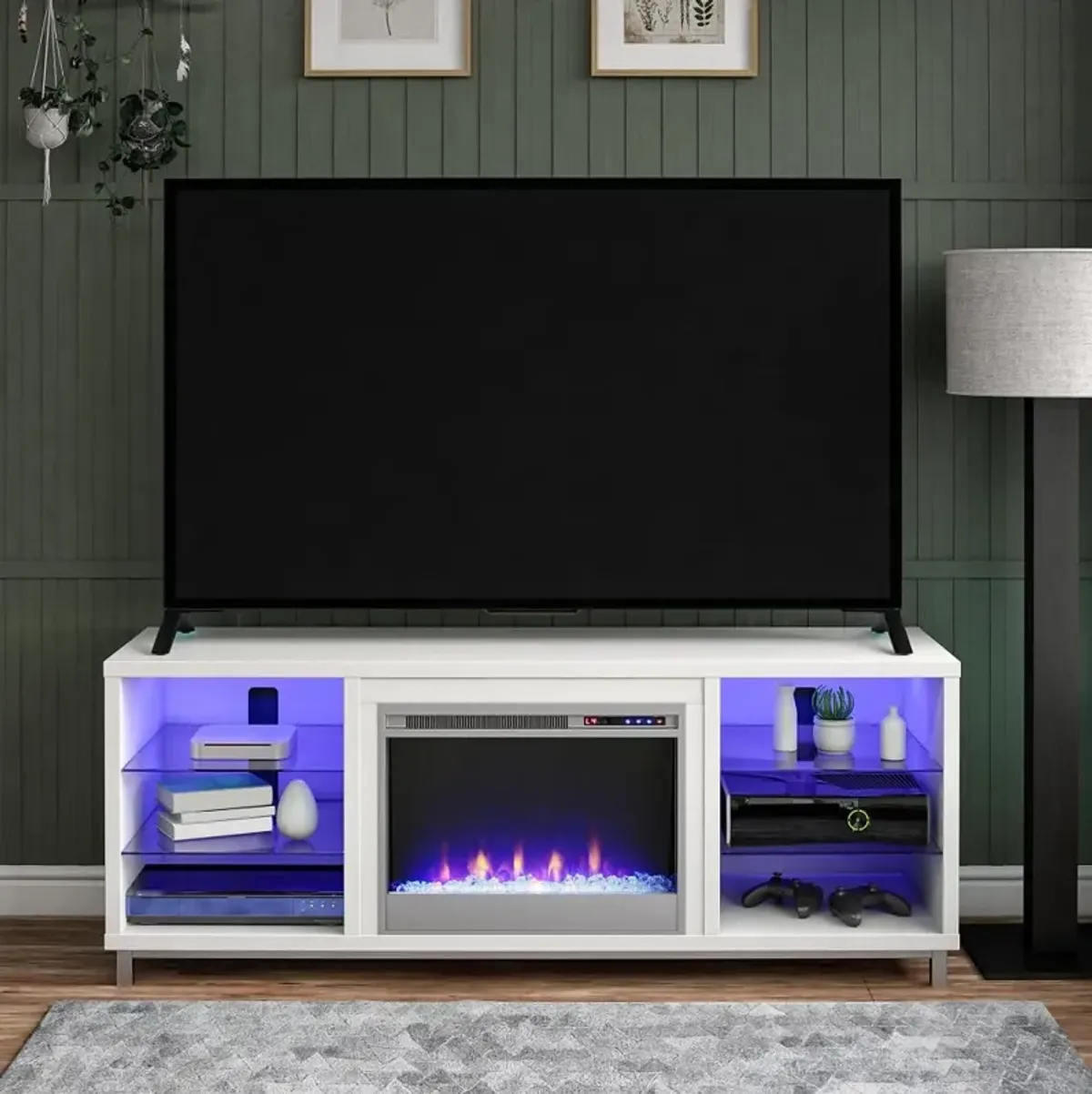 Lumina Modern White Fireplace TV Stand