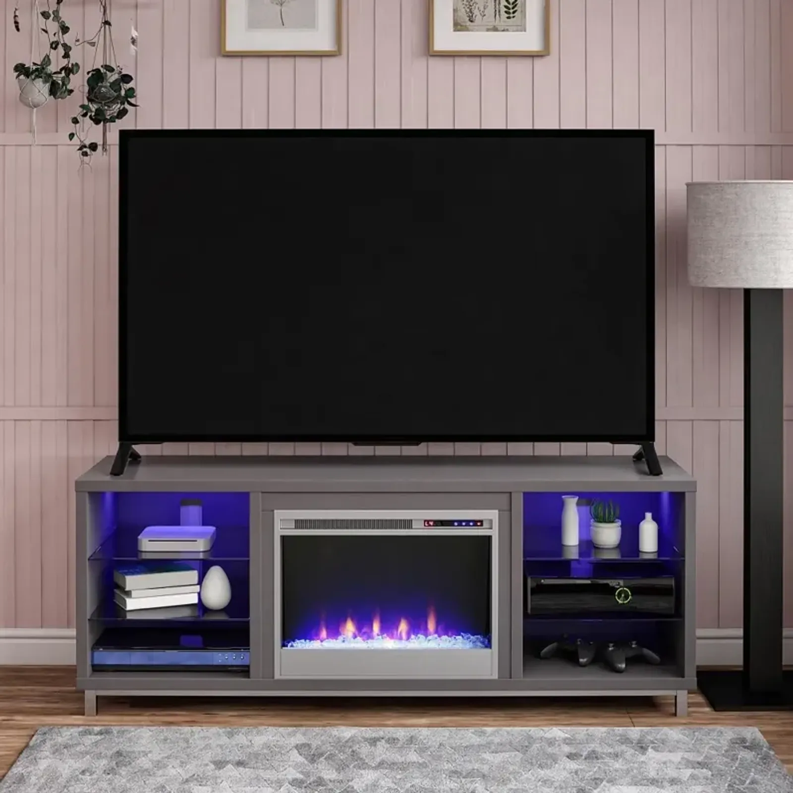 Lumina Modern Graphite Gray Fireplace TV Stand