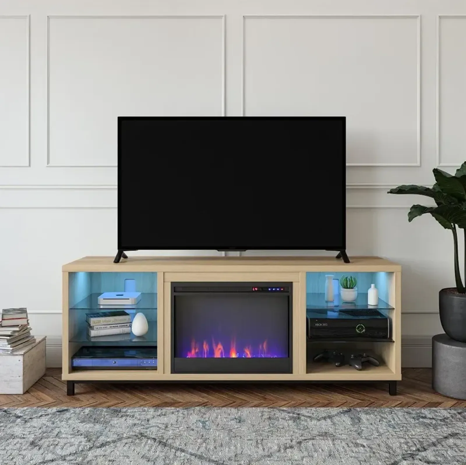 Lumina Modern Blonde Oak Deluxe Fireplace TV Stand