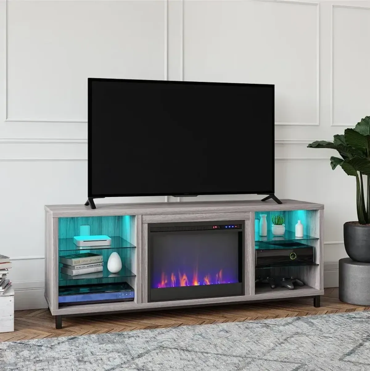 Lumina Modern Light Walnut Deluxe Fireplace TV Stand