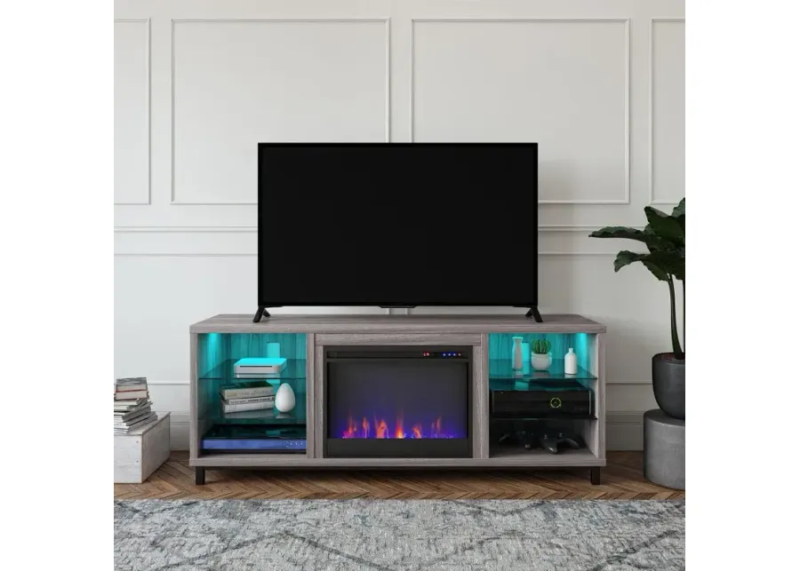 Lumina Modern Light Walnut Deluxe Fireplace TV Stand