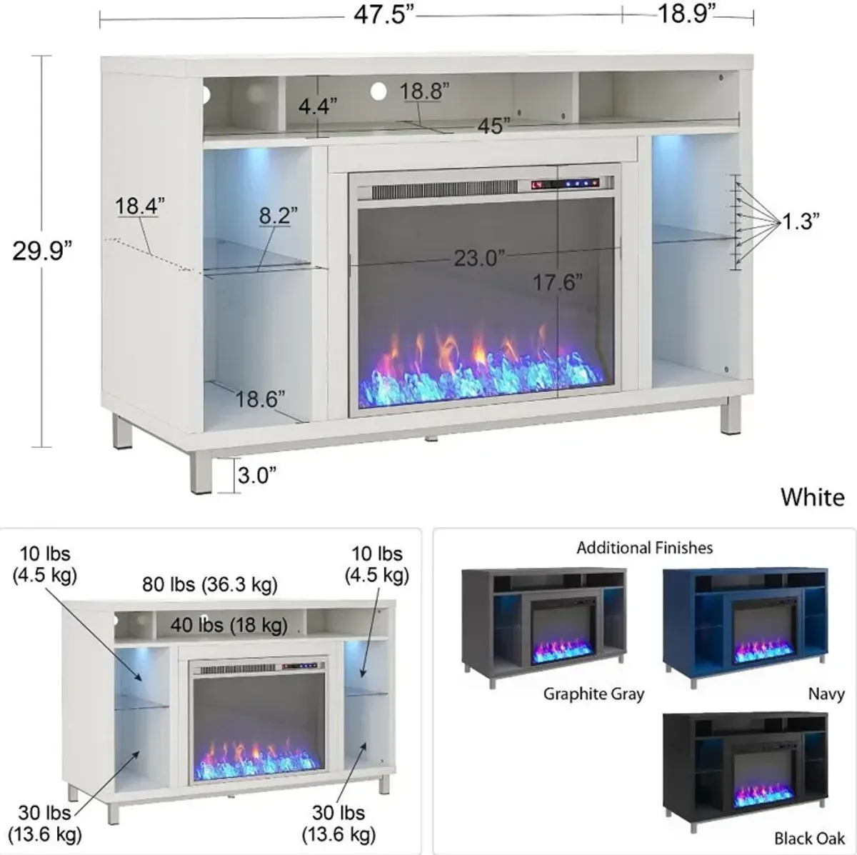 Lumina Modern White Fireplace TV Stand
