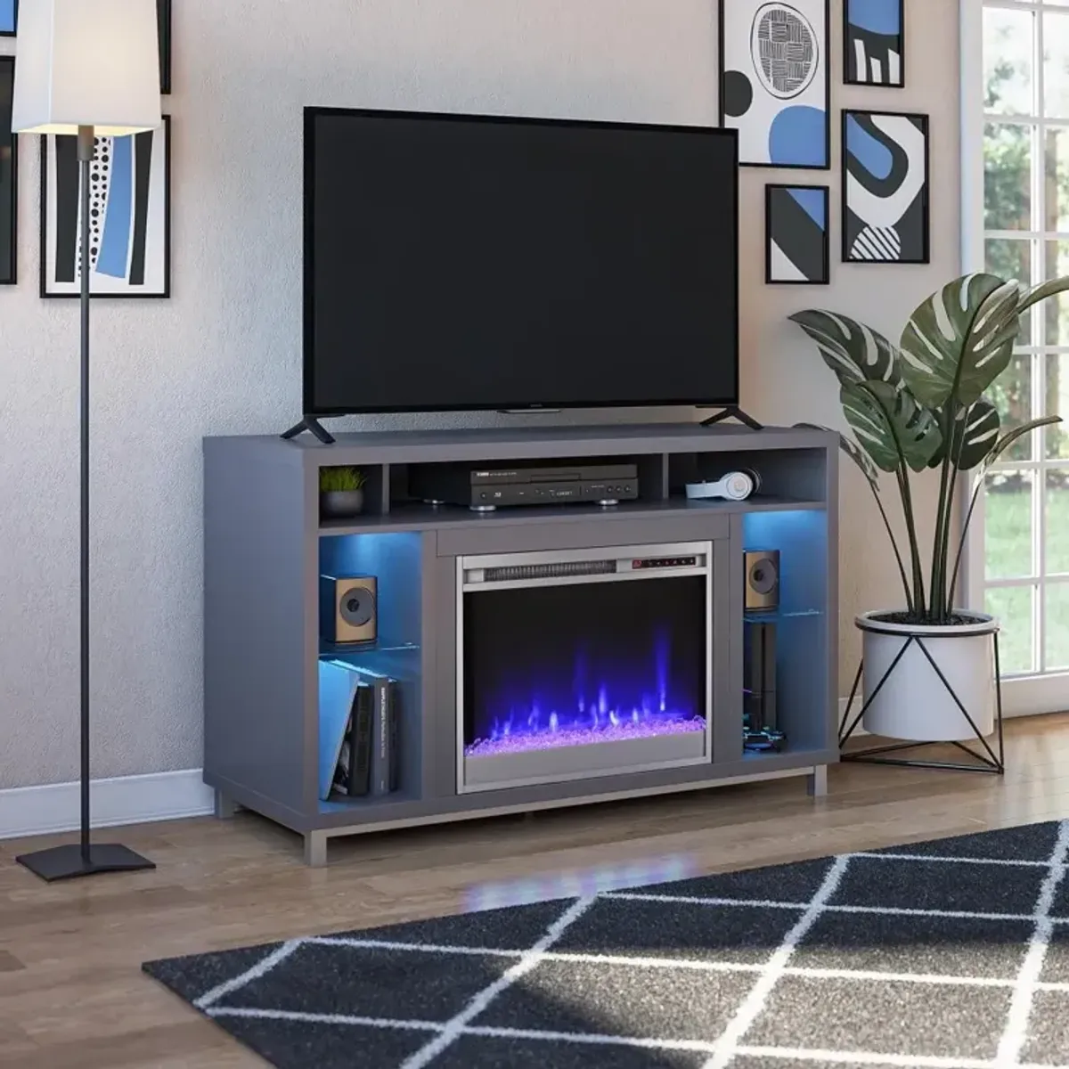 Lumina Modern Graphite Gray Fireplace TV Stand