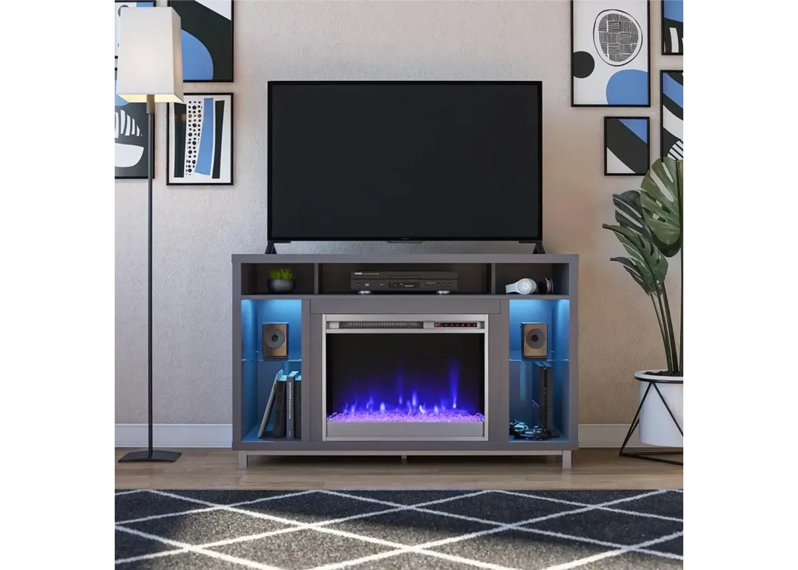 Lumina Modern Graphite Gray Fireplace TV Stand