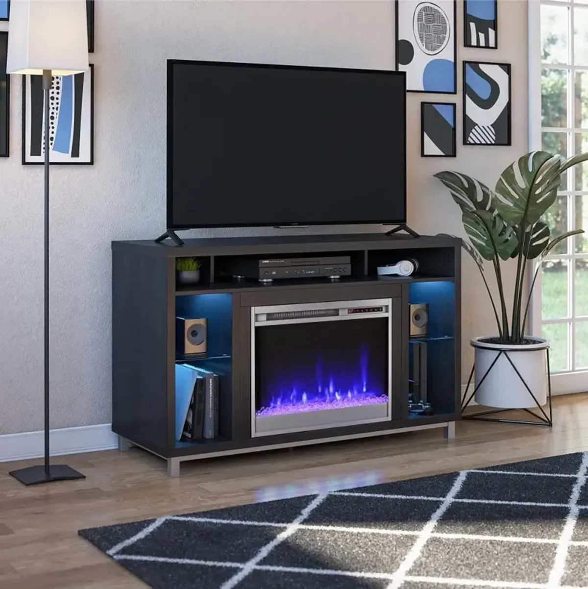 Lumina Modern Black Oak Fireplace TV Stand