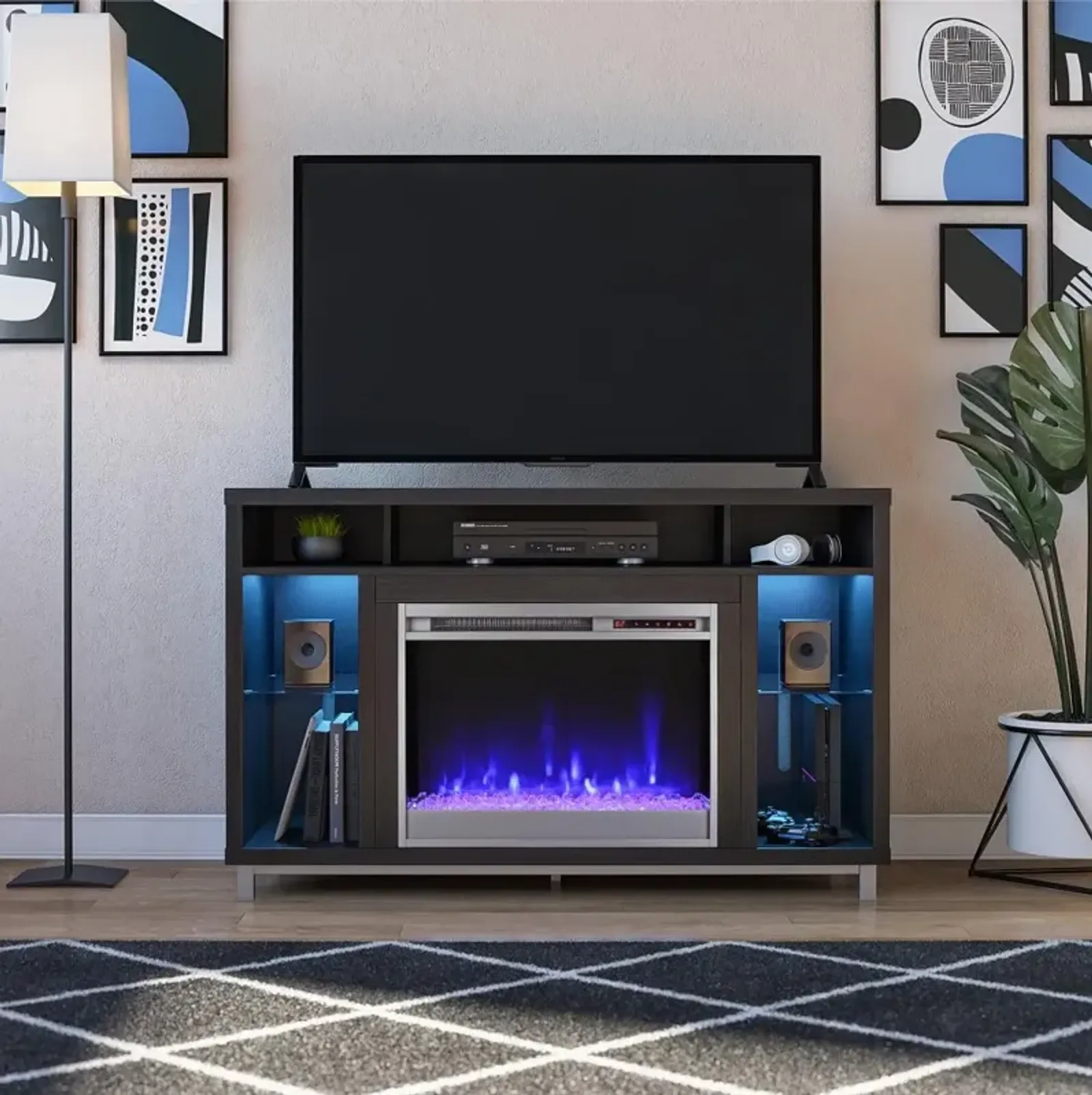 Lumina Modern Black Oak Fireplace TV Stand