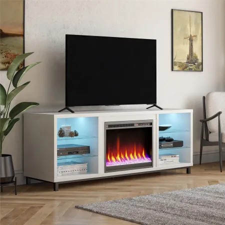 Lumina Modern White Plaster Deluxe Fireplace TV Stand