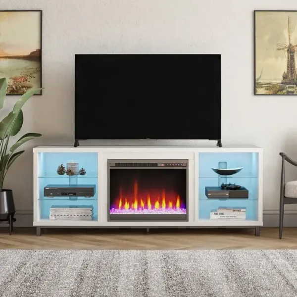 Lumina Modern White Plaster Deluxe Fireplace TV Stand
