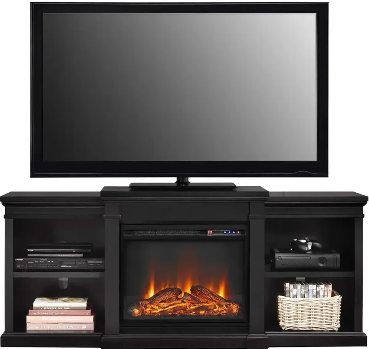 Manchester Transitional Black Electric Fireplace TV Stand