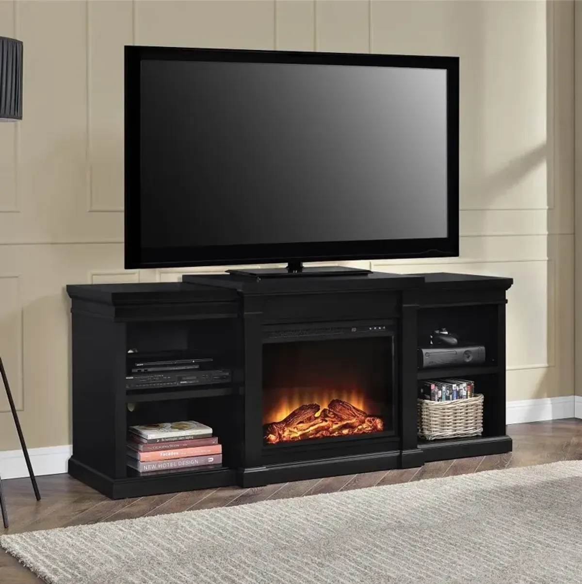 Manchester Transitional Black Electric Fireplace TV Stand