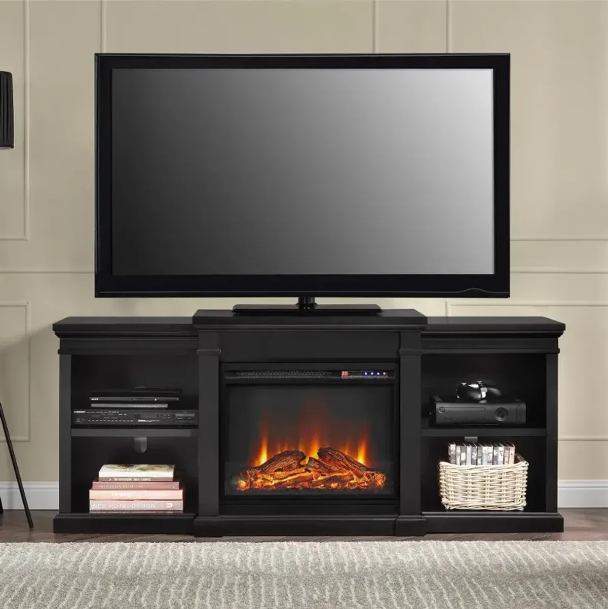 Manchester Transitional Black Electric Fireplace TV Stand