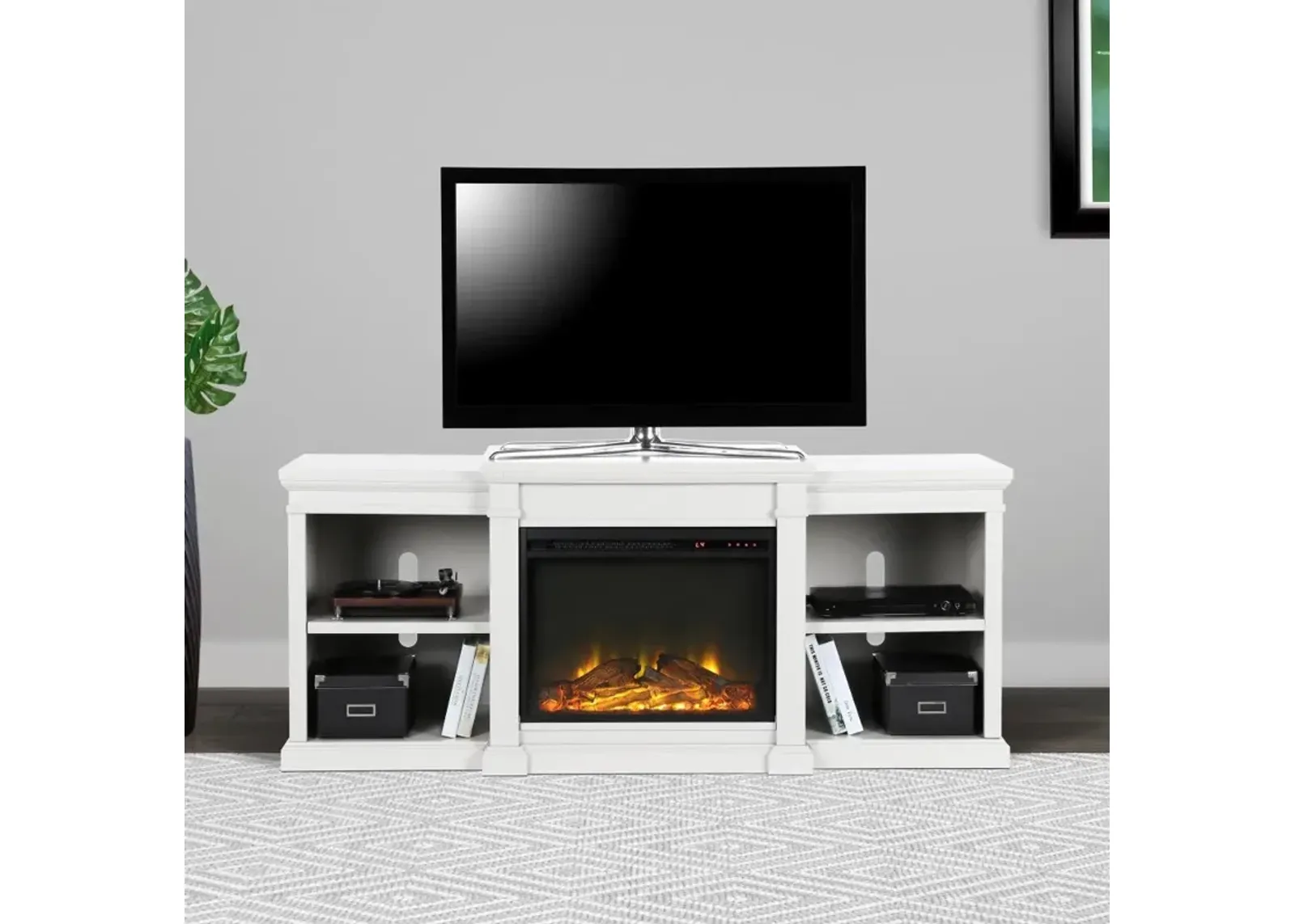 Manchester Transitional White Electric Fireplace TV Stand