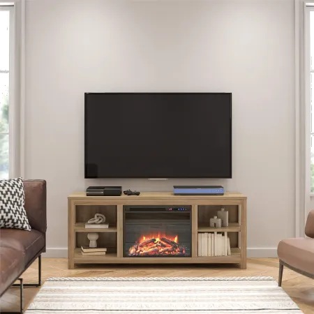 Melville Farmhouse Natural Electric Fireplace TV Console