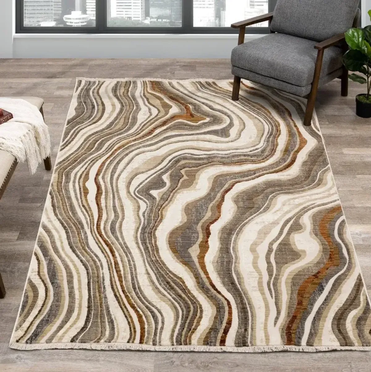 Samira 8 x 10 Cream Wavy Curves Area Rug