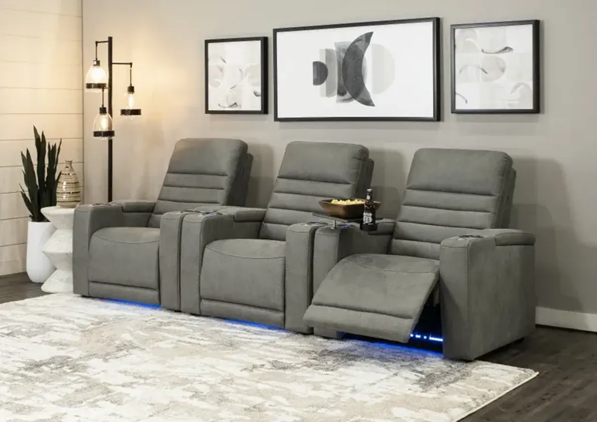 Macke Light Gray 3 Piece Power Home Theater Seating