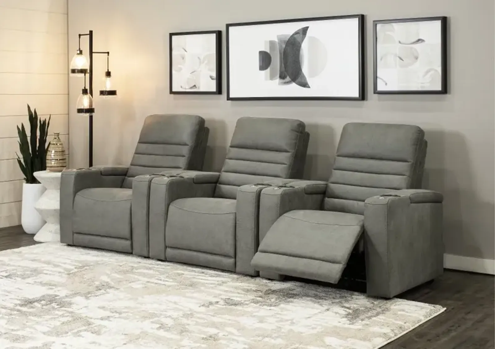 Macke Light Gray 3 Piece Power Home Theater Seating