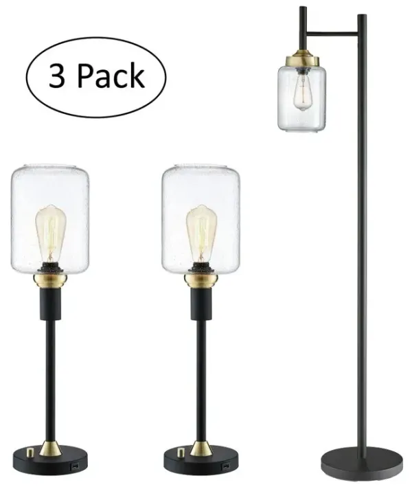 Luken Black Floor and Table Lamp Set of 3