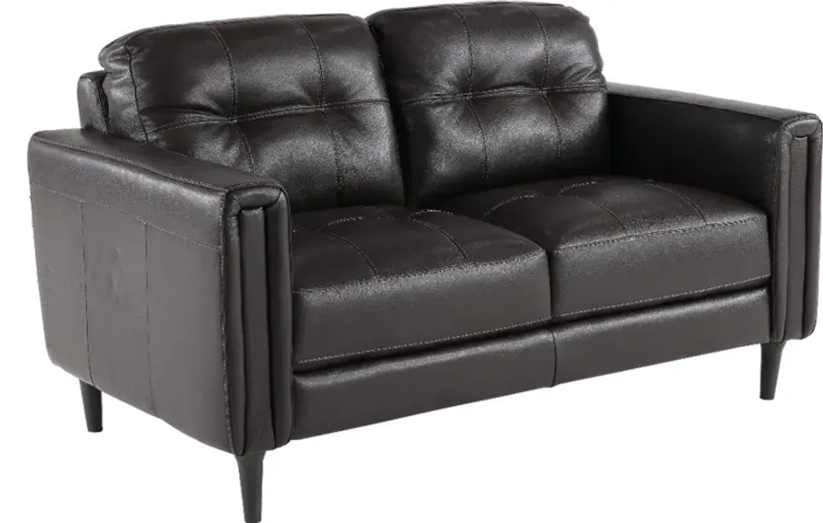 Verona Dark Brown Leather Loveseat