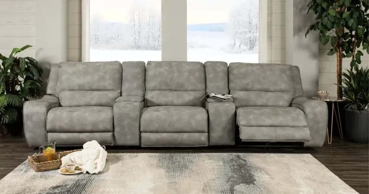 Sauvage Light Gray Power Reclining Home Theater Sectional