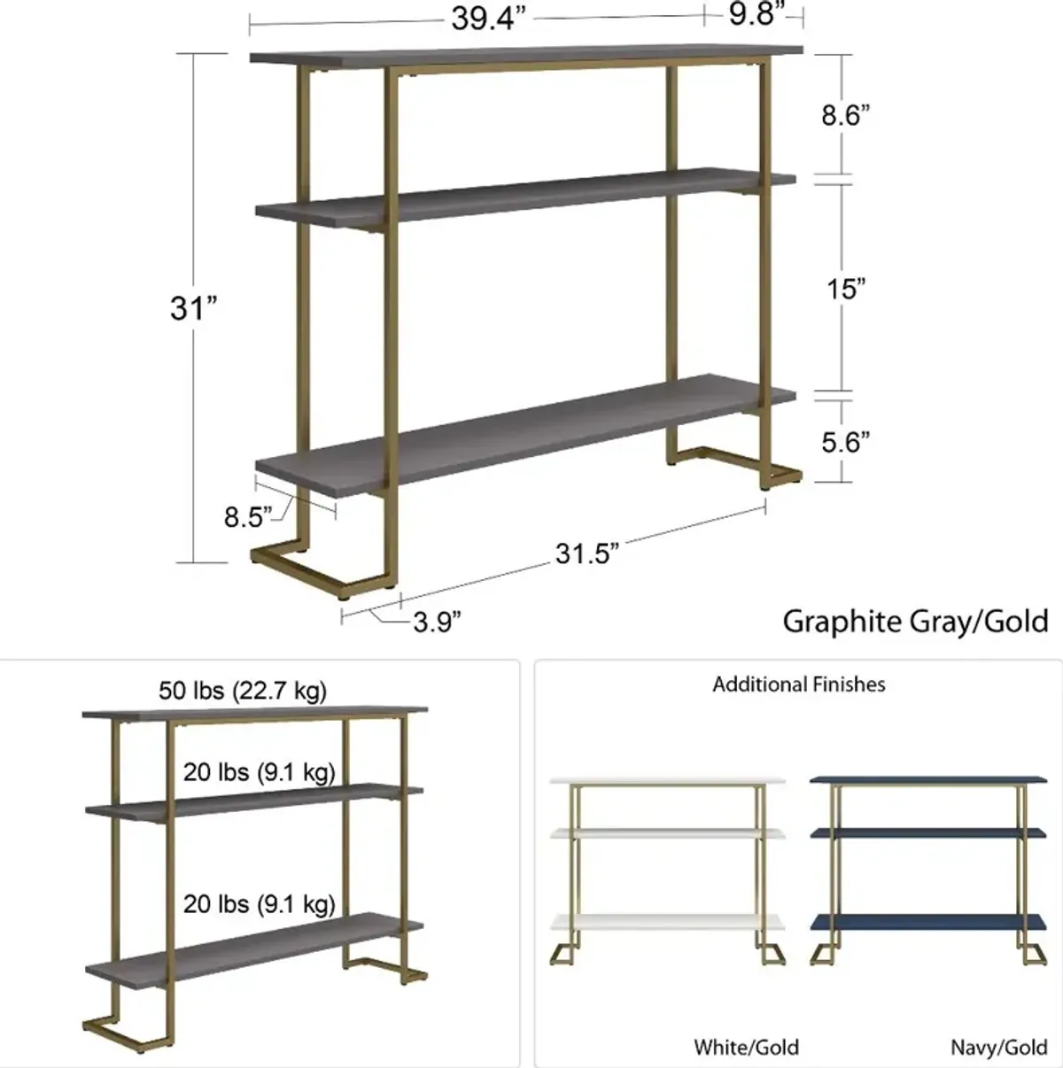 Serenity Gray & Gold Sofa Table