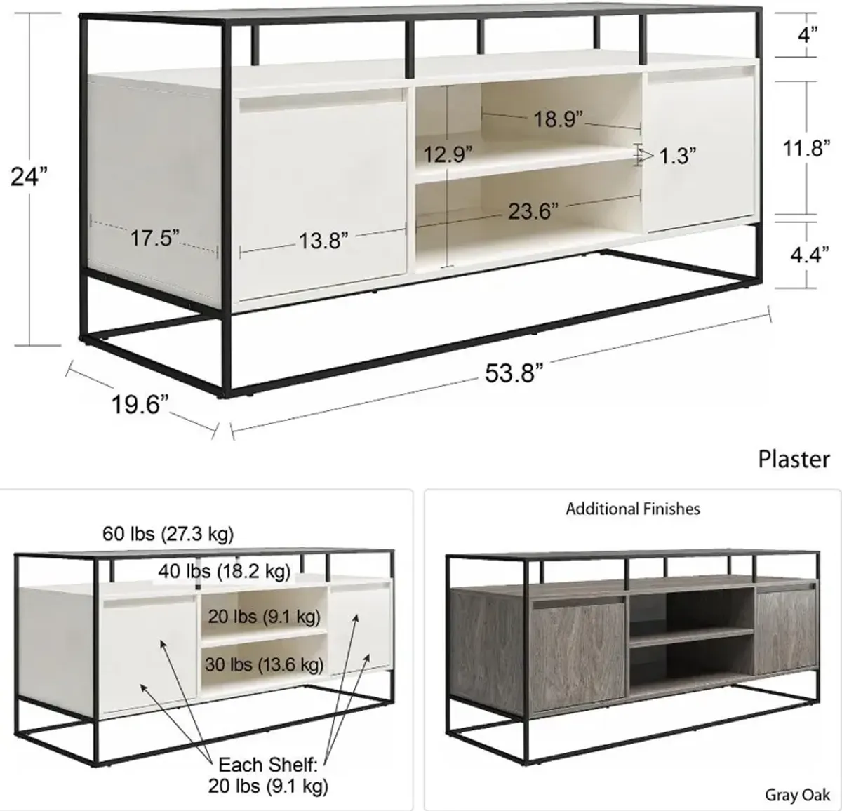 Camley White 54" TV Stand