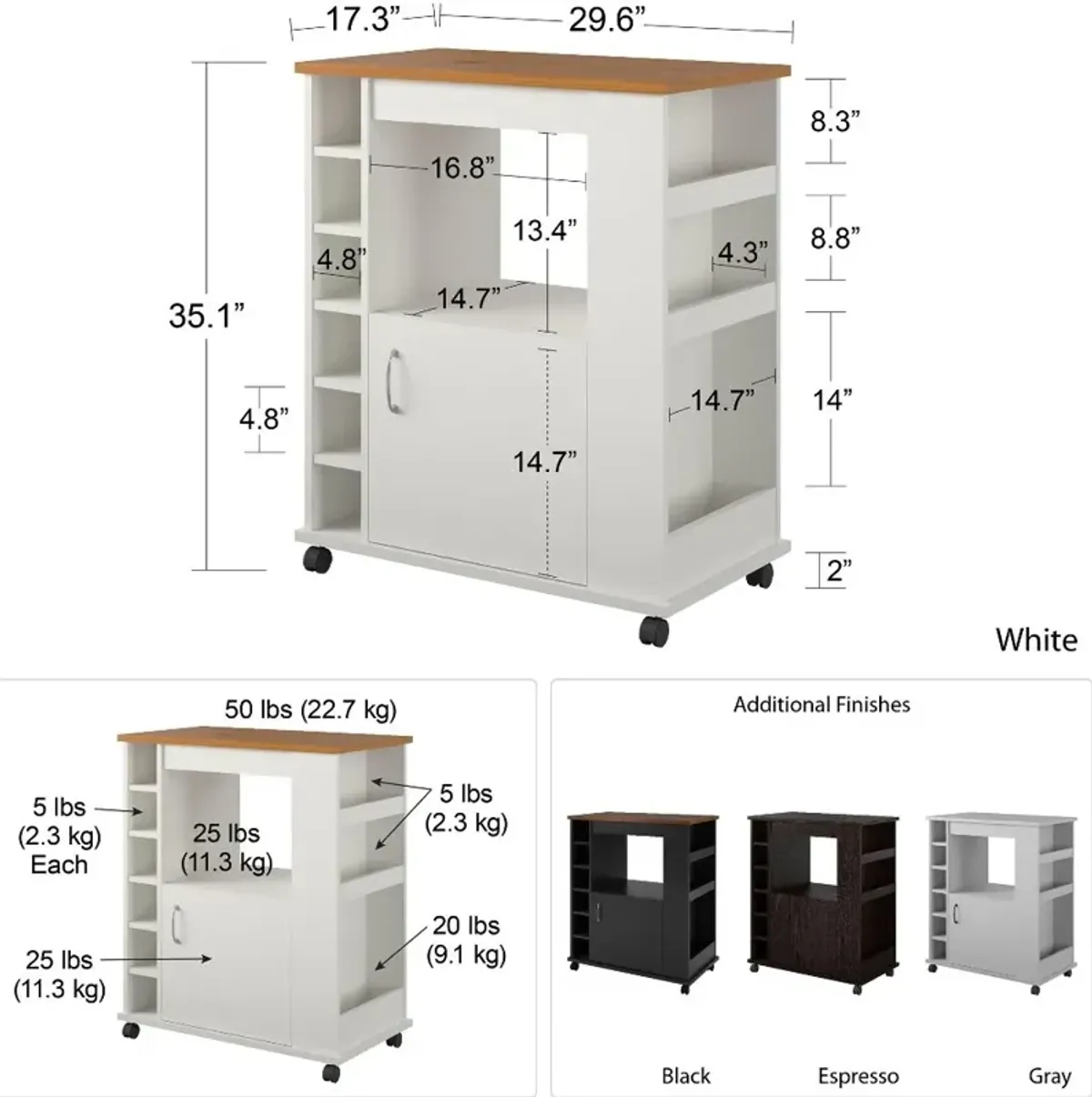 Williams Black Kitchen Cart