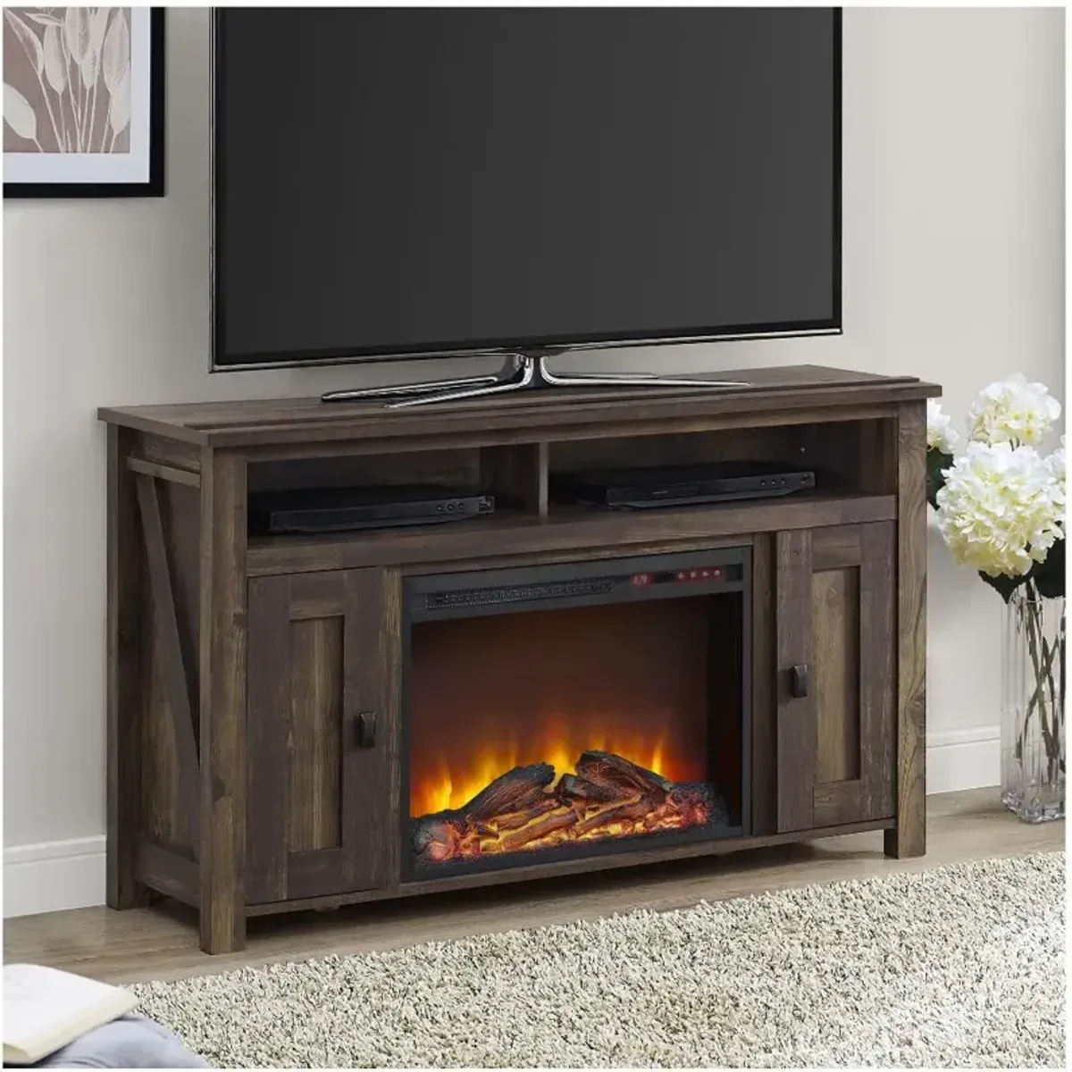 Farmington Dark Brown 50" Electric Fireplace TV Console