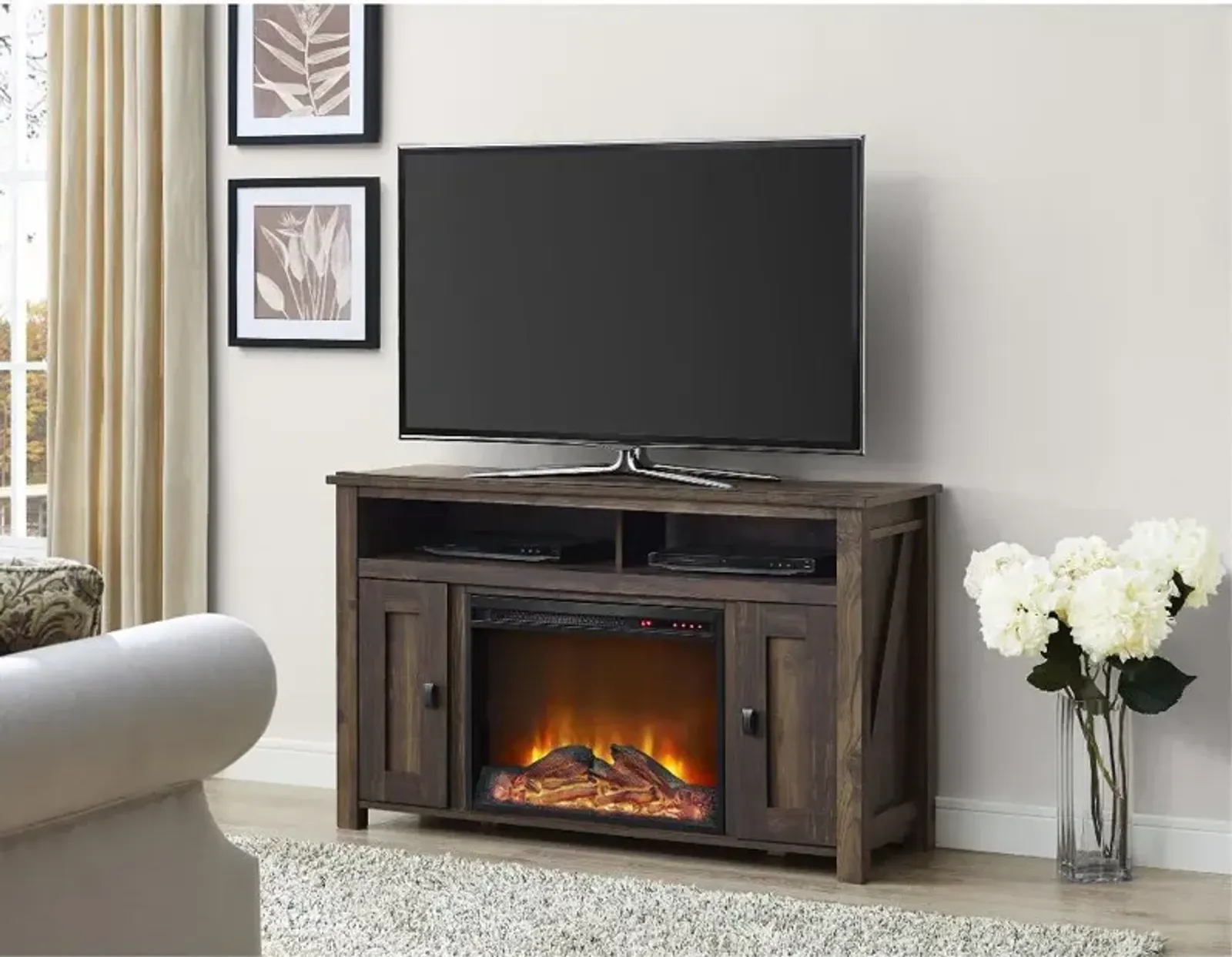 Farmington Dark Brown 50" Electric Fireplace TV Console